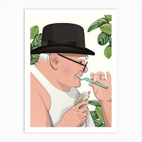 Churchill Cleaning Teeth in the Bathroom Art Print