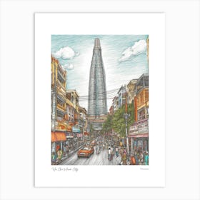 Ho Chi Minh City Vietnam Drawing Pencil Style 3 Travel Poster Art Print