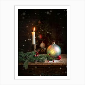 Christmas Tree And Candle Art Print