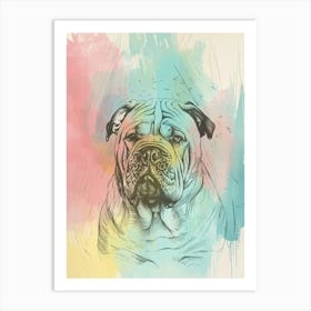 American Bulldog Pastel Line Watercolour Illustration  4 Art Print