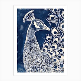 Blue & Cream Peacock Portrait 2 Art Print