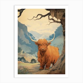 Brown Highland Cow In The Forest Art Print
