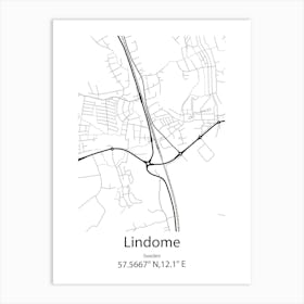 Lindome,Sweden Minimalist Map Art Print