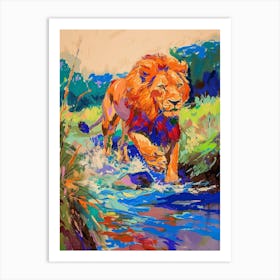 Transvaal Lion Crossing A River Fauvist Painting 4 Art Print