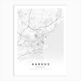 Aarhus Denmark White Map Art Print