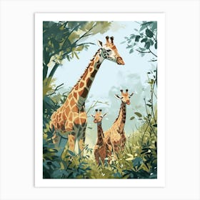 Herd Of Giraffes Resting Under The Tree Modern Illiustration 3 Art Print