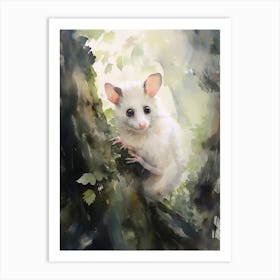 Light Watercolor Painting Of A Hidden Possum 4 Art Print