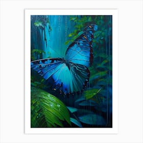 Morpho Butterfly In Rain Forest Oil Painting 3 Art Print