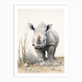 Rhino Walking Through The Landscape Illustration 1 Art Print