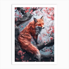 Red Fox In Cherry Blossoms Art Print