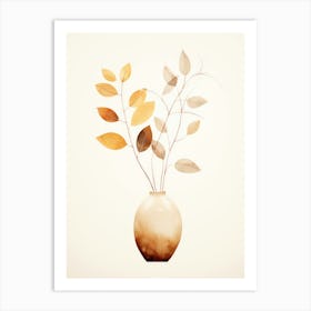 Watercolor Leaves In A Vase Art Print