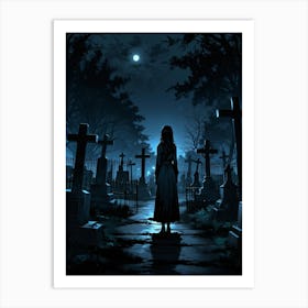 Dark Night In The Cemetery Art Print