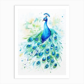 Peacock Watercolor Painting 4 Art Print