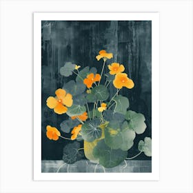 Nasturtium Flowers On A Table   Contemporary Illustration 1 Art Print