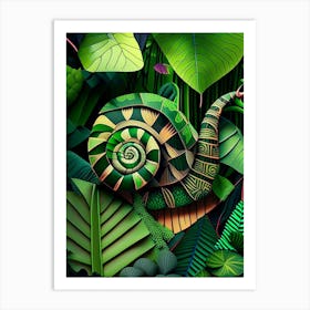 Snail In The Rainforest Patchwork Art Print