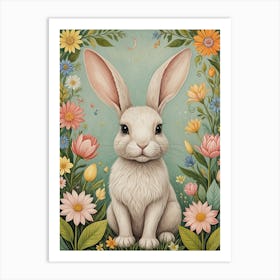 Little Floral Bunny Art Print