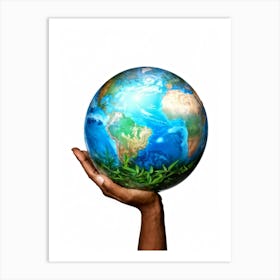 A Human Hand Cradling A Delicate Transparent Globe With Vibrant Countries And Teeming Blue Oceans S (7) Art Print