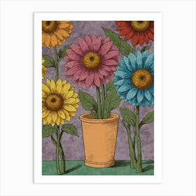 Sunflowers In A Pot 1 Art Print