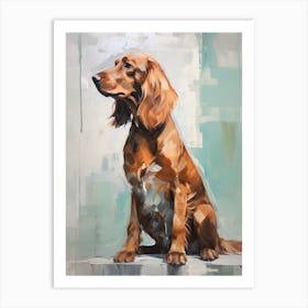 Irish Setter Dog, Painting In Light Teal And Brown 1 Art Print