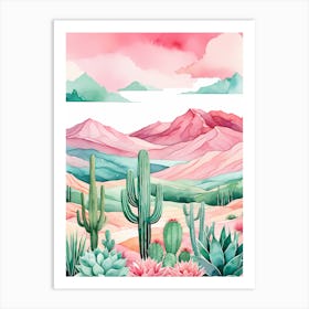 Watercolor Desert Landscape With Cactus Art Print