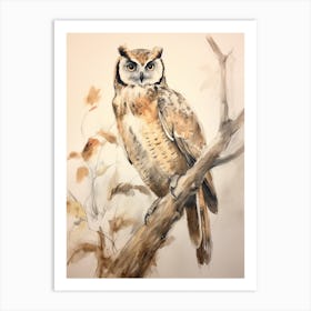 Storybook Animal Watercolour Owl 2 Art Print