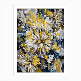 Abstract Yellow And White Floral Splash Art Print