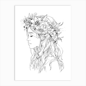 Flower Girl Drawing Minimalist One Line Illustration Art Print