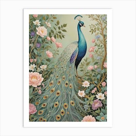 Peacock In The Flower Garden Art Print