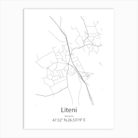 Liteni,Romania Minimalist Map Art Print