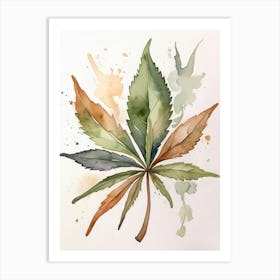 Cannabis Leaf Watercolor Painting Art Print