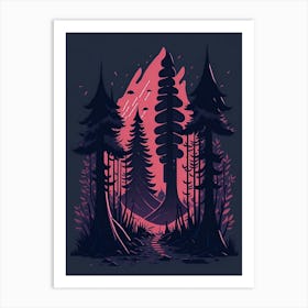 A Fantasy Forest At Night In Red Theme 40 Art Print