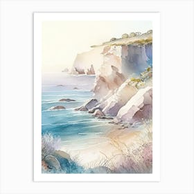 Coastal Cliffs And Rocky Shores Waterscape Gouache 1 Art Print