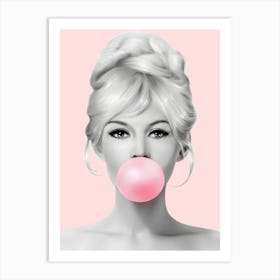 Girl Blowing A Bubble Gum Art Print