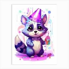 Cute Kawaii Cartoon Raccoon 17 Art Print