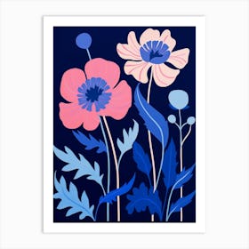 Blue Flower Illustration Peony 2 Art Print
