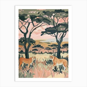 Lions Pastels Jungle Illustration 3 Art Print