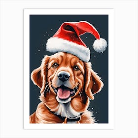 Cute Dog Wearing A Santa Hat Painting (14) Art Print
