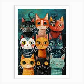 Beautiful Painting Funky Cats Art Print