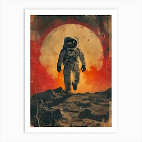 Space Odyssey: Retro Poster featuring Asteroids, Rockets, and Astronauts: Spaceman On The Moon Art Print