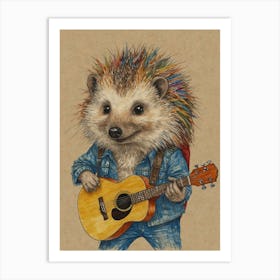 Hedgehog Playing Guitar 25 Art Print