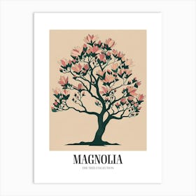 Magnolia Tree Colourful Illustration 1 Poster Art Print
