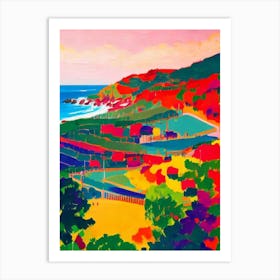 Playa De La Concha, San Sebastian, Spain Hockney Style Art Print