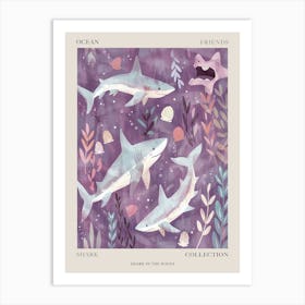 Purple Shark In The Waves Illustration 2 Poster Art Print