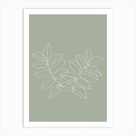 Boho Green Decor Line Art Botanical Leaves Art Print