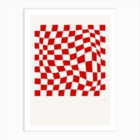 Wavy Checkered Pattern Poster Red Art Print