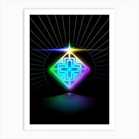 Neon Geometric Glyph in Candy Blue and Pink with Rainbow Sparkle on Black n.0005 Art Print