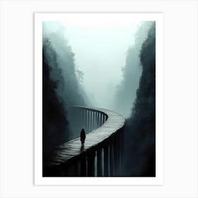 Man Walking On A Wooden Bridge Affiche