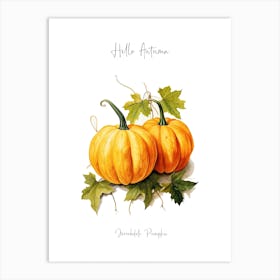 Hello Autumn Jarrahdale Pumpkin Watercolour Illustration 2 Art Print