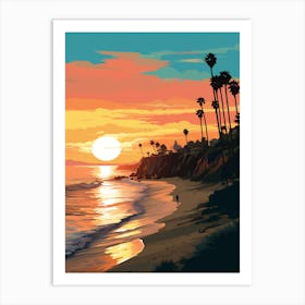 Malibu Beach California At Sunset, Vibrant Painting 2 Art Print