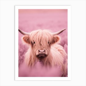 Pink Portrait Of Highland Cow Realistic Photography Style 5 Art Print